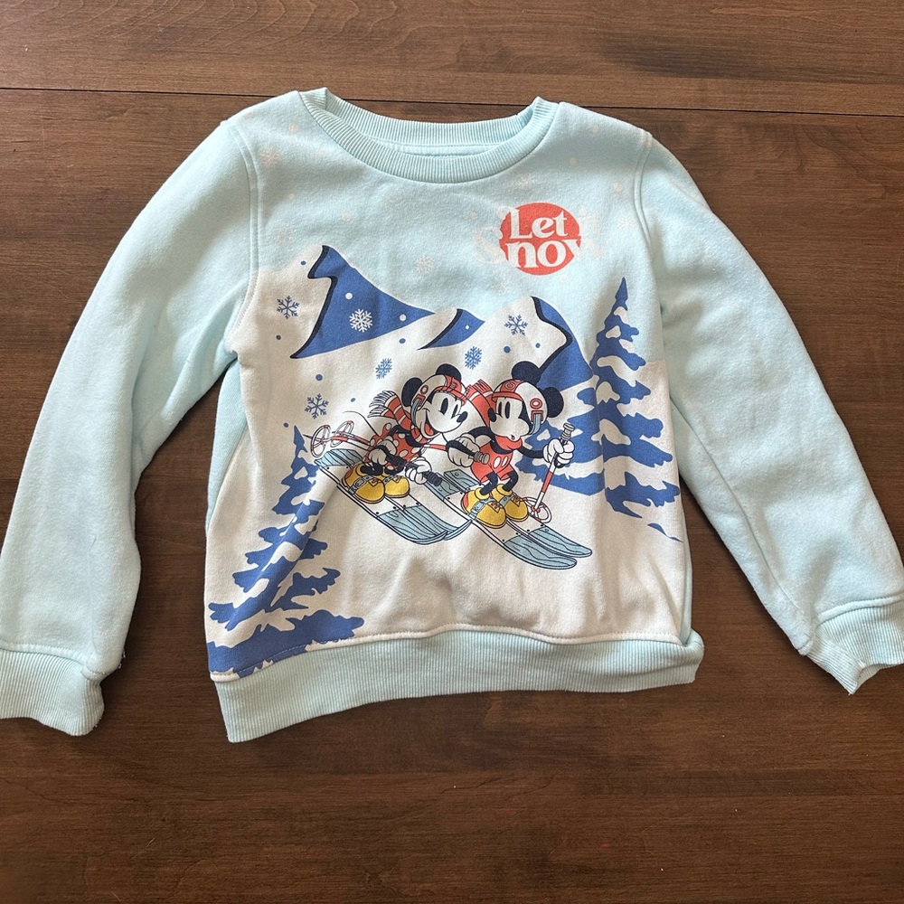 Disney Kids Light Blue Skiing Mickey & Minnie Sweatshirt